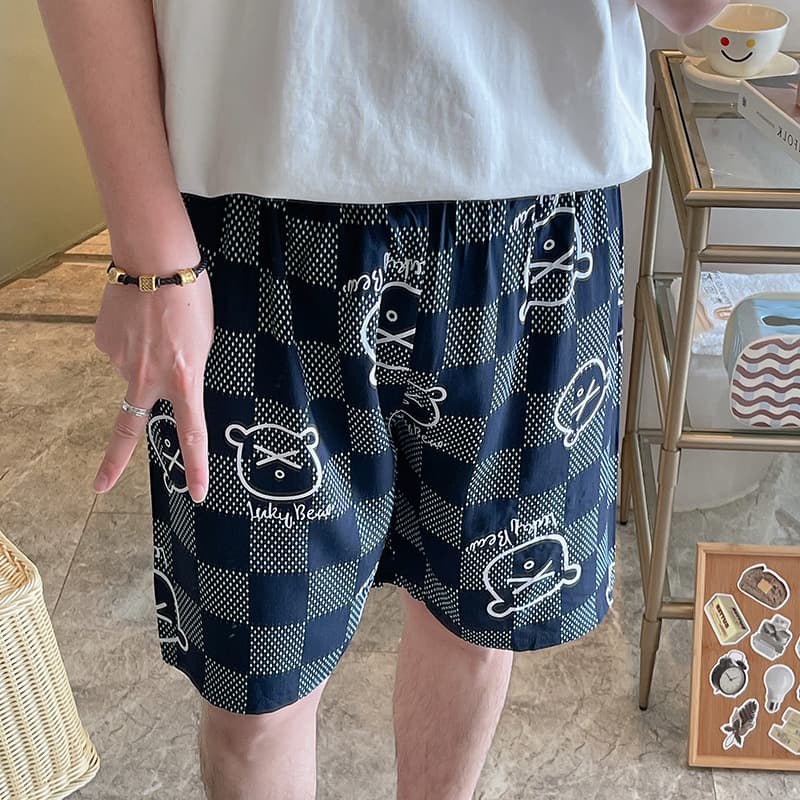 Men's Cotton Sleep Shorts, Summer Thin Home Shorts, Loose Letter Print Lounge Shorts, Wearable Out, Rayon Beach Shorts