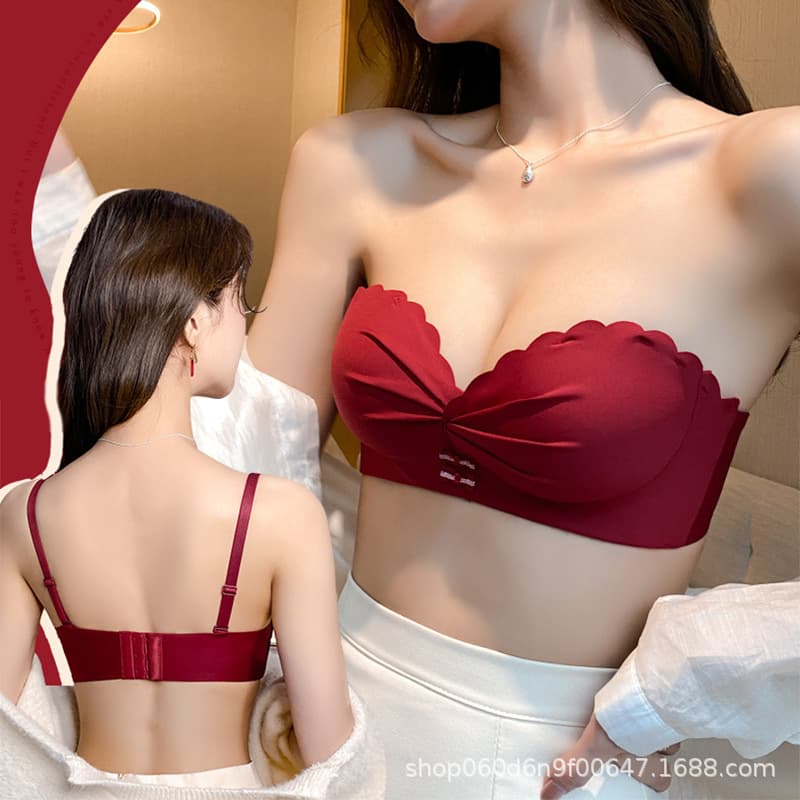 Red Wedding Lingerie Set for the Bride in Her Zodiac Year, with Padded Bras for Small Busts, Anti-Sagging, Seamless, and Push-Up Effect, Available for Dropshipping