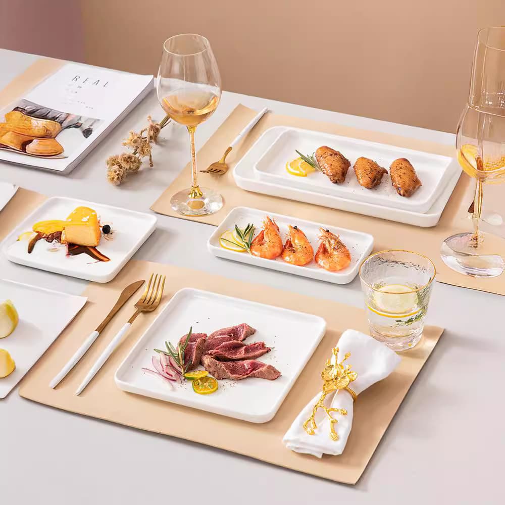Nordic Restaurant Dessert Plate, Flat Plate, Home Ceramic Breakfast Plate, White Western Food Plate, Rectangular Sushi Plate, Commercial Use