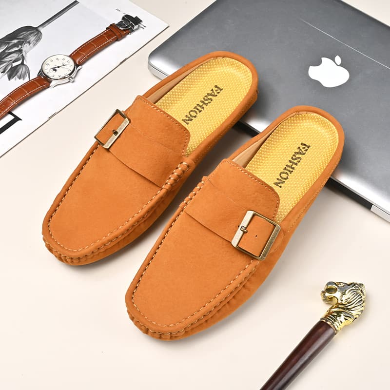 Cross-border Large Size Men's Loafers, Suede Leather Slip-on, Half Inner Sock, Breathable Casual Shoes, Trendy Loafers for Men