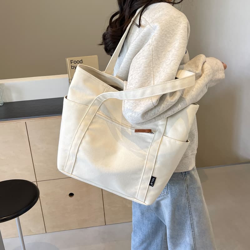 Canvas Shoulder Bag for Women New Style European and American Solid Color Simple Lightweight Handbag Casual Outdoor Travel Tote Bag