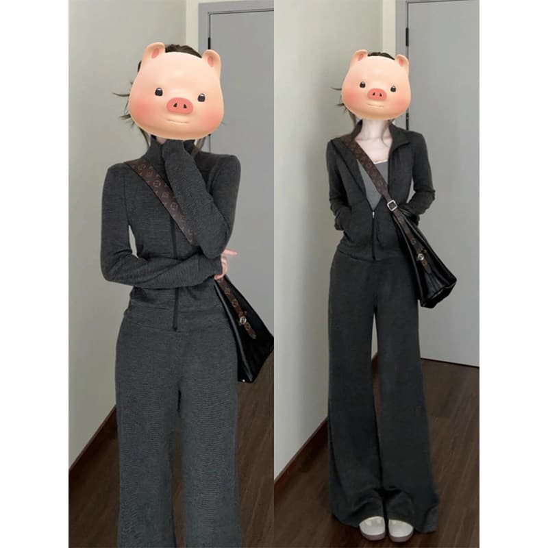 Slim Fit Athletic Casual Set for Autumn, Complete Outfit OOTD, Elegant Women's 2026 New Hoodie Jacket and Pants