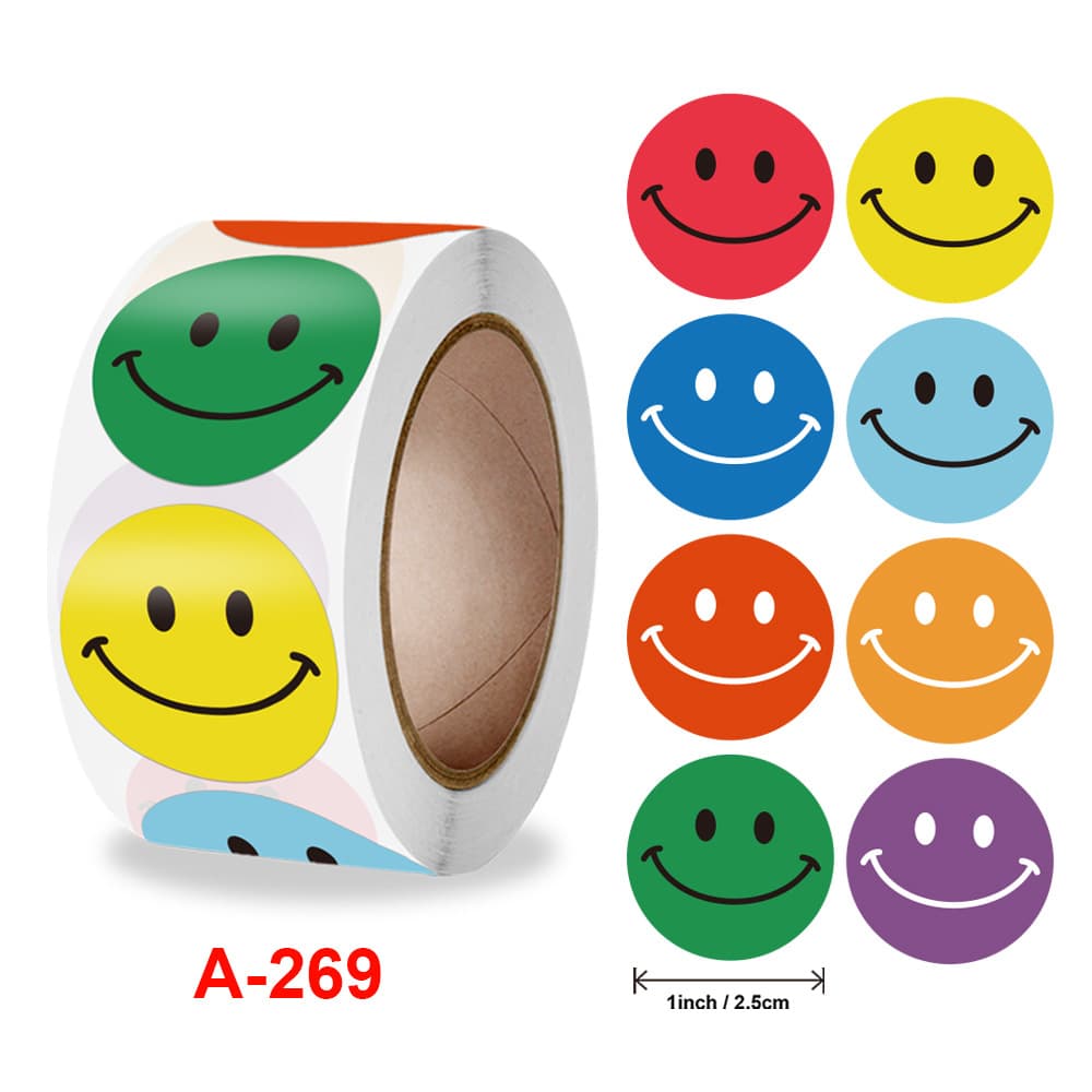 Amazon Bestseller Smiley Face Neon Sticker Roll Ins Self-Adhesive Smiley Stickers Colorful Labels