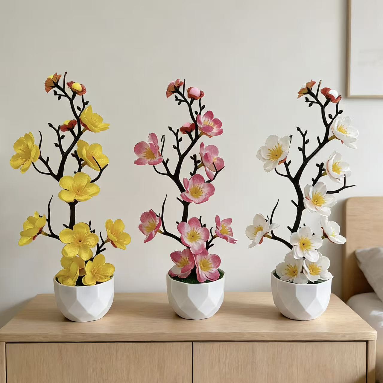 Cross-border diamond pot wintersweet bonsai New Year and Spring Festival decoration simulated plum blossom potted home living room fake flower small ornaments