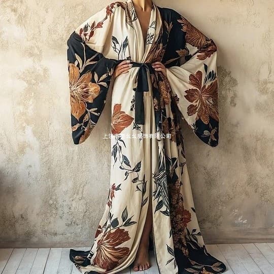 Cross-border 3D printing new product elements women's robes for home casual loose personalized robes spring and autumn styles
