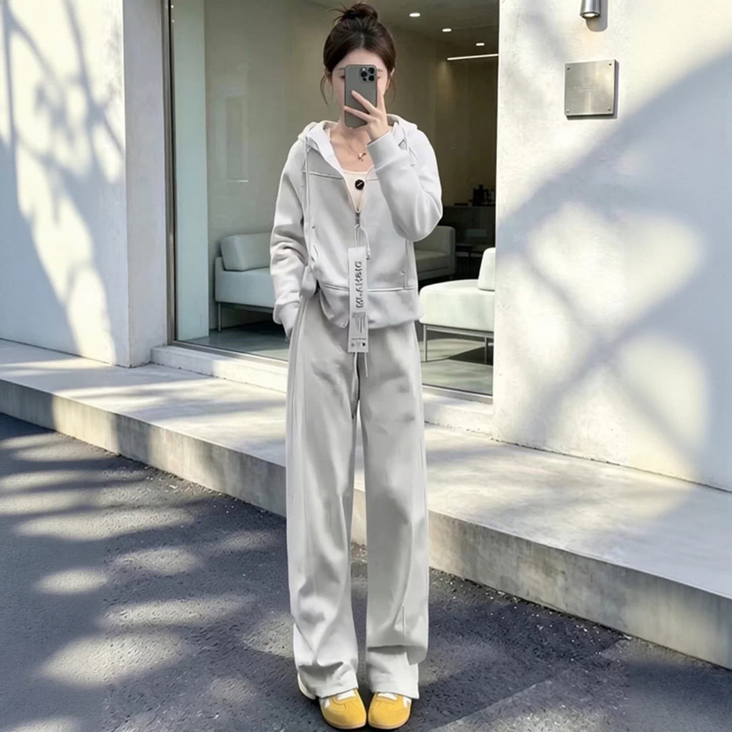 Simple and Elegant Casual Sporty Set Women's Autumn Fashion Youthful Loose Korean Style Jacket Top and Wide-Leg Pants 2-Piece Outfit