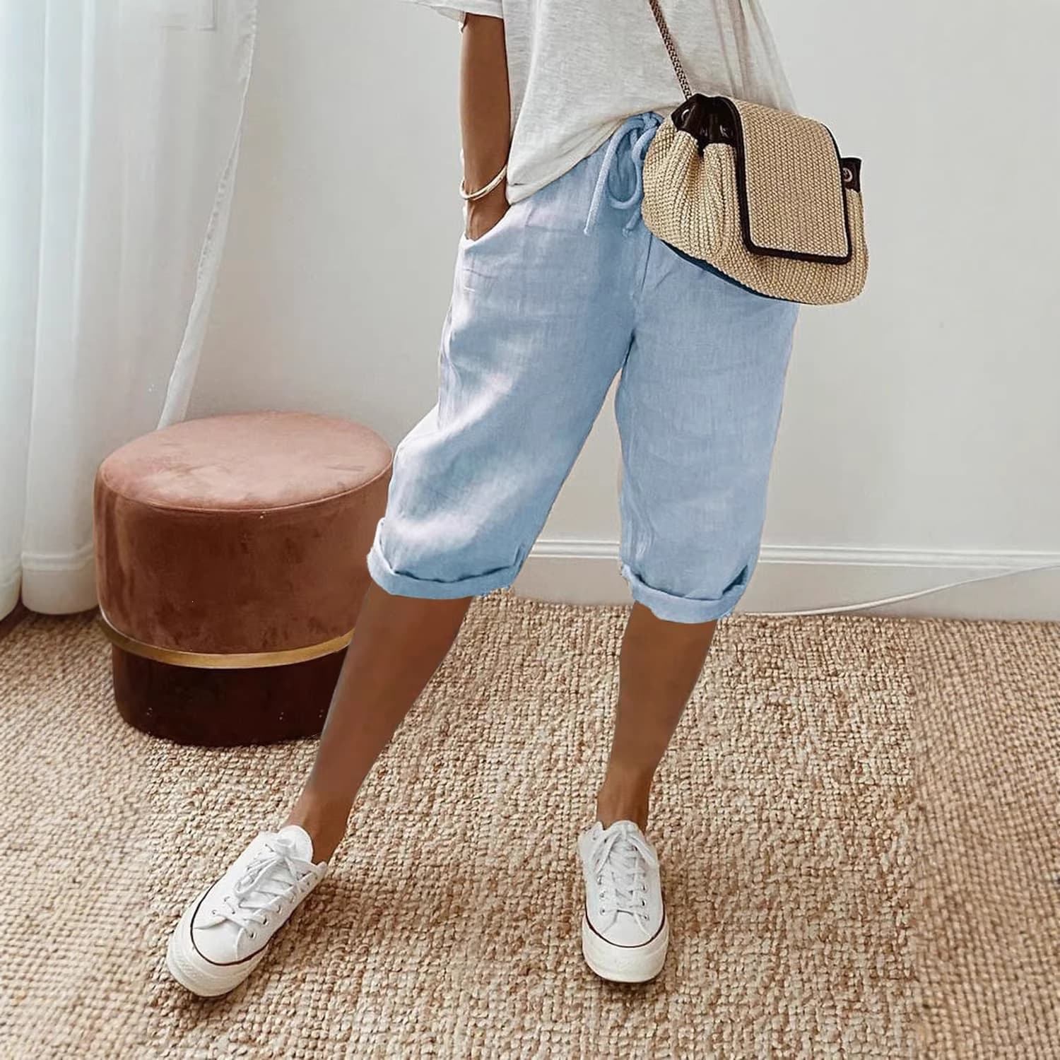 2026 Amazon Exclusive Women's Cotton Linen Casual Shorts with Pockets and Elastic Waistband for Summer