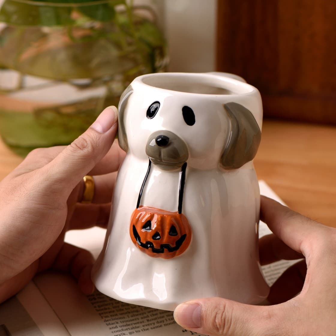 Creative Dog Pumpkin Hand-Painted Ceramic Mug, Funny Novelty Cup Gift for Bestie and Girlfriend