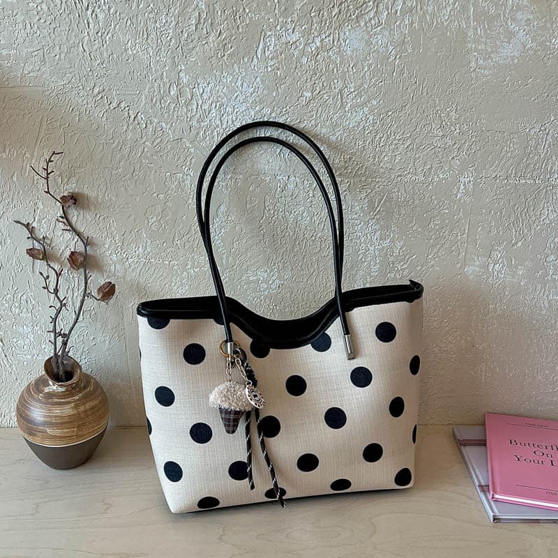 Popular Large-Capacity Tote Bag Women 2026 Korean Fashion Trendy Single-Shoulder Bag Stylish Daily Polka Dot Tote Bag Trend