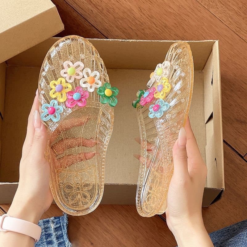 Trendy Crystal Slippers Flat Transparent Semi-Slippers Outdoor Wear Jelly 2025 Soft Sole Mules Crystal Women's Shoes
