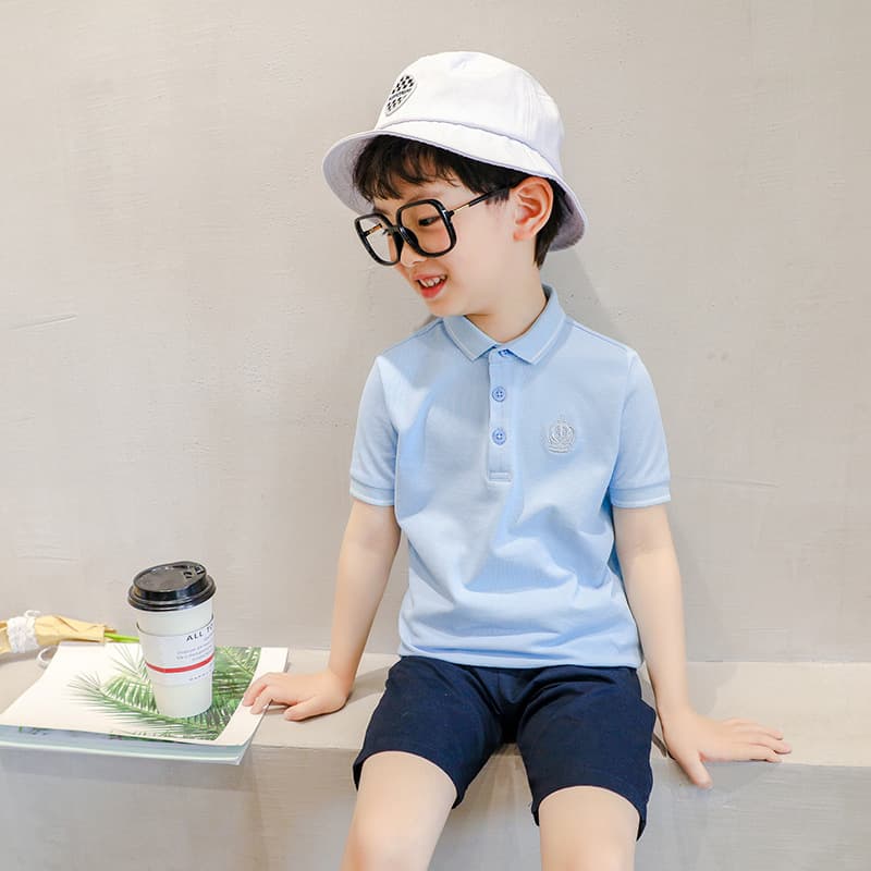 Summer Korean New Style Boys Short Sleeve Cotton Polo Shirt for Middle and Big Children Turn Collar T-Shirt
