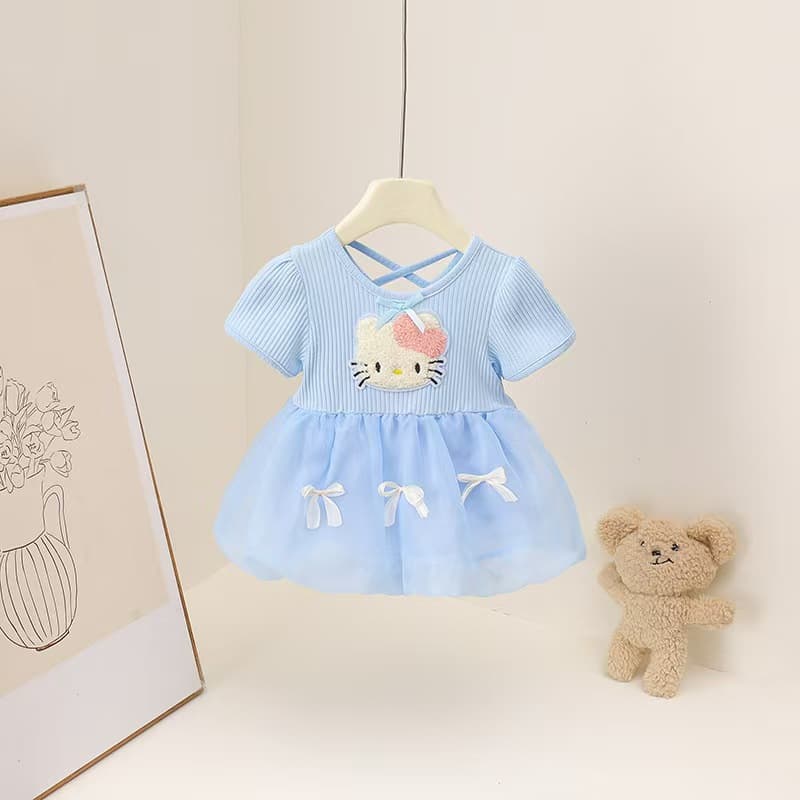 Girls summer new product baby girl princess dress dreamy blue cat bag butt skirt birthday dress jumpsuit