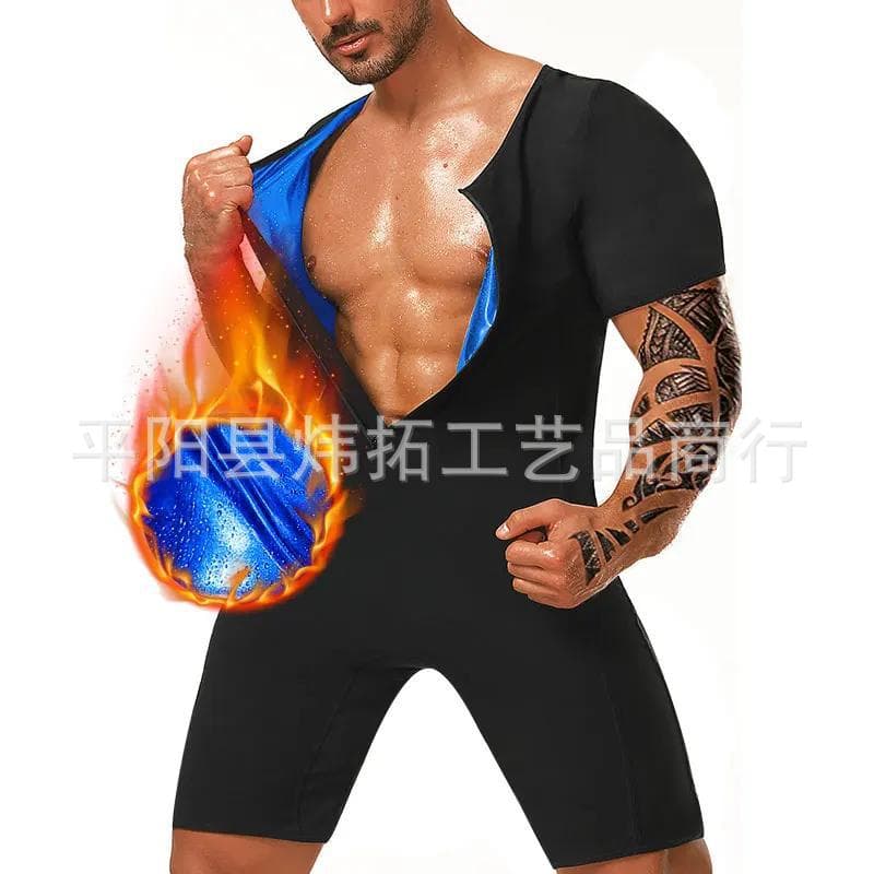 Men's Sweat Vest Shapewear Tummy Control Workout Top Round Neck Short Sleeve Slimming Bodysuit for Fitness