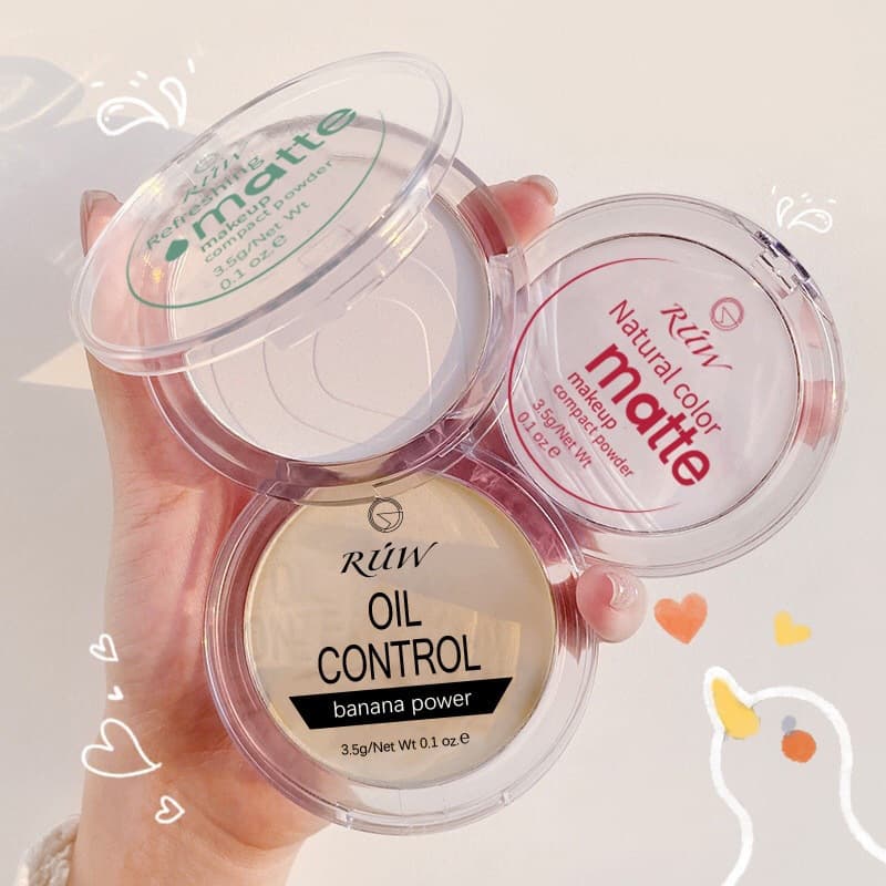 Banana Powder Compact Setting Powder Dry Powder Oil Control Concealer Long-lasting Non-fading Oil Control Transparent White Compact Loose Powder for Women Authentic