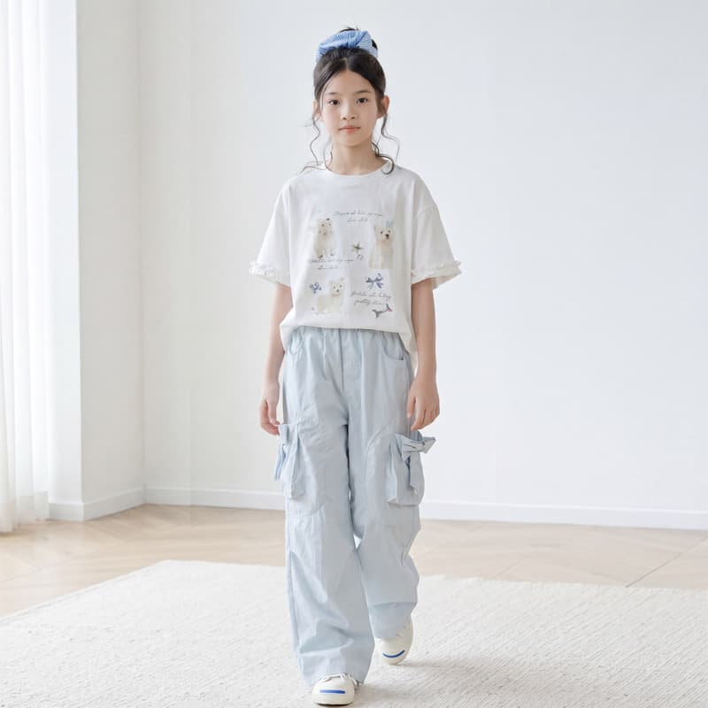 Girls' Summer T-Shirt Top Set with Bow Cargo Pants Thin Quick-Dry Long Pants Casual Straight Leg Pants