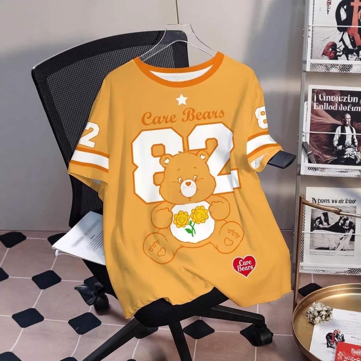 Summer New Digital Cartoon Love Bear Tie-Dye Short-Sleeve Women's Loose Crew Neck Versatile T-Shirt