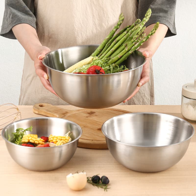Set of Stainless Steel Bowls, Thick Mixing Bowl, Japanese Style Household Dough Kneading Bowl, Graduated Bowl, Salad Baking Egg Beating Bowl, Cross-border