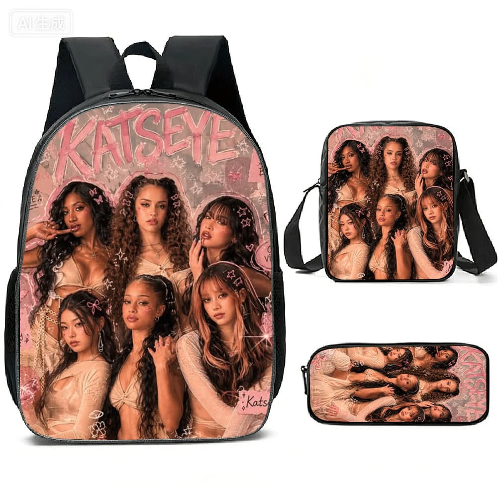 Cross-border new product idol katseye peripheral printed creative backpack student school bag 16-inch three-piece shoulder bag