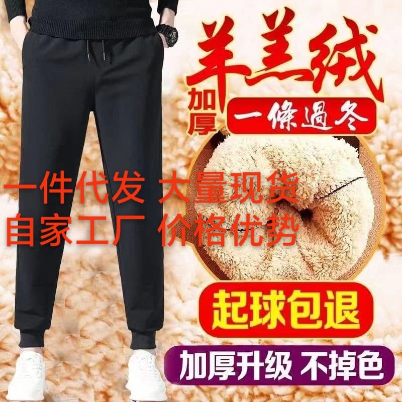 2025 Fall/Winter Men's Fleece-Lined Windproof Sports Pants, Sheep Fleece Casual Winter Pants, Drawstring Outdoor Versatile Pants for Men