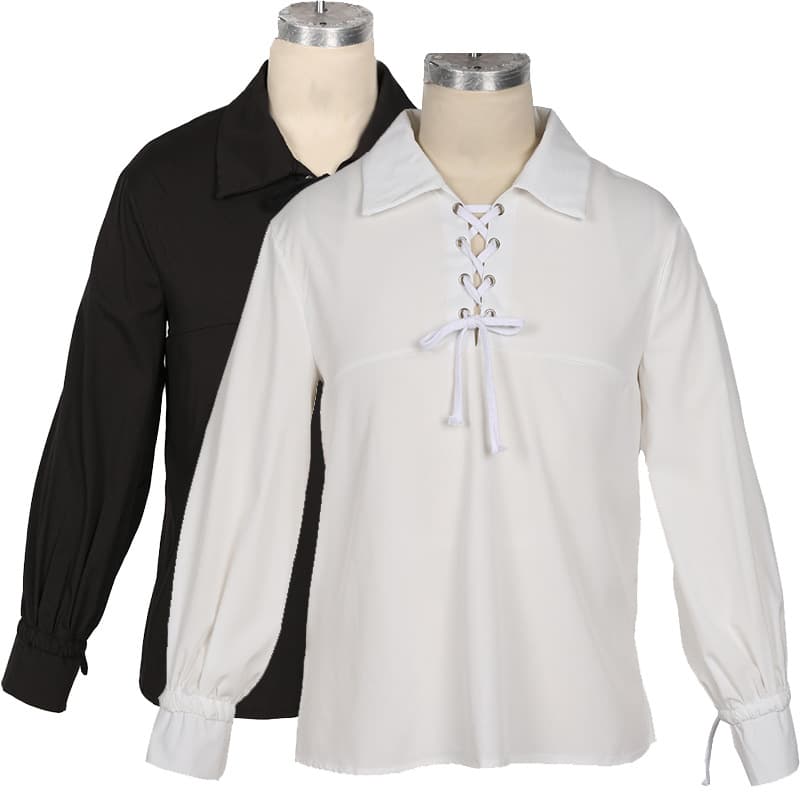 Medieval Retro Solid Color Performance Costume Men Halloween Cosplay Performance Loose Lace-up Top Men's Shirt