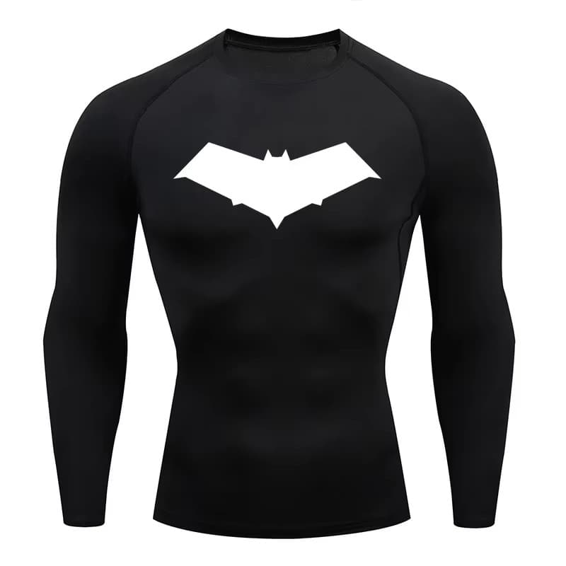 Summer Casual Running Compression T-Shirt Men's Top Bat Print Quick-Dry Gym Sportswear Sweatshirt T-Shirt