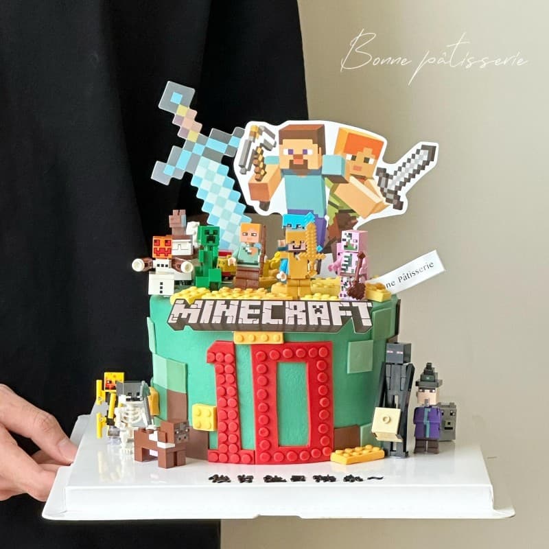 Minecraft Block Figure Cake Decoration Ornament Steve Insert Card Children's Birthday Dessert Table Styling Accessory
