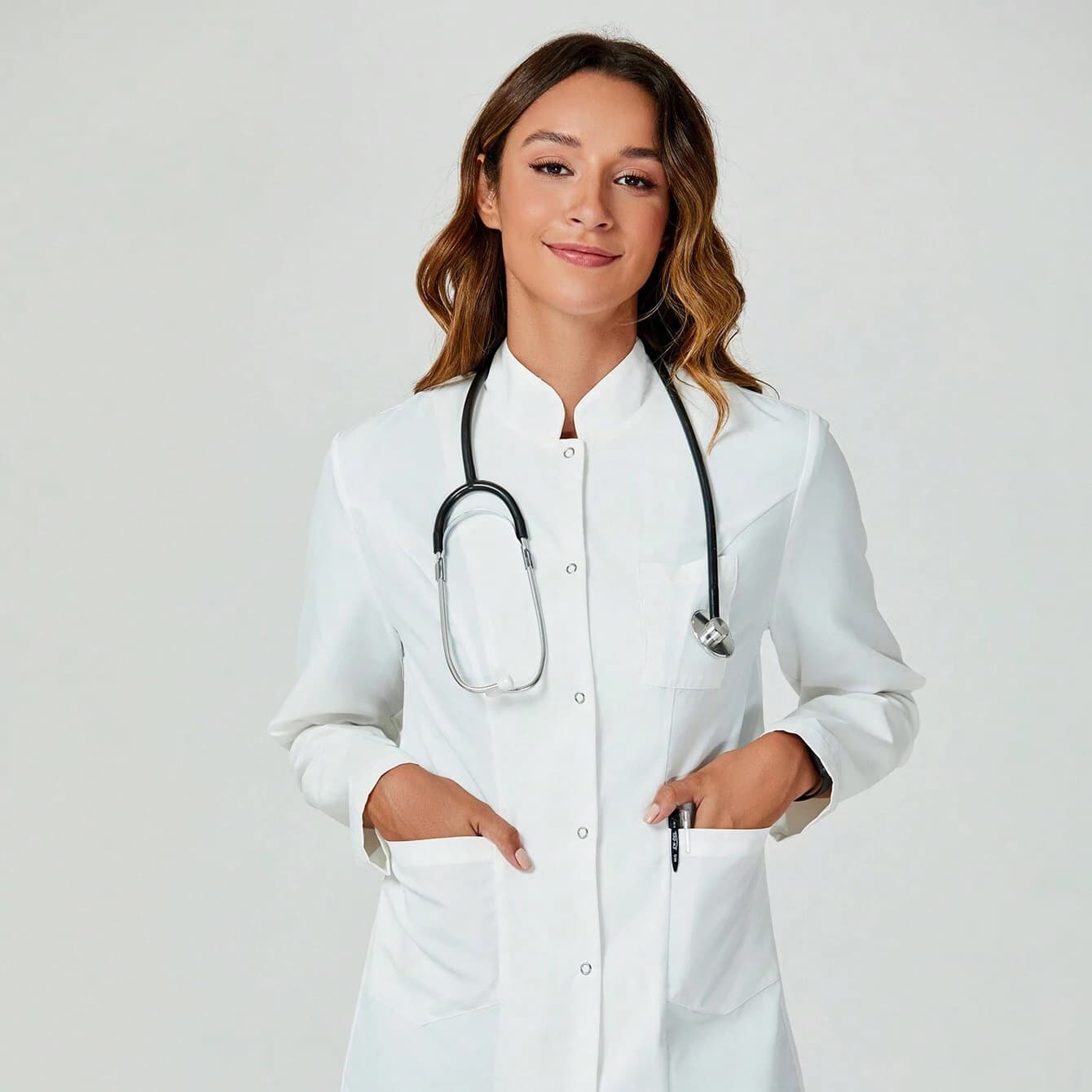 Long-sleeved white lab coat for student laboratory, dental clinic, beauty clinic, and medical workwear
