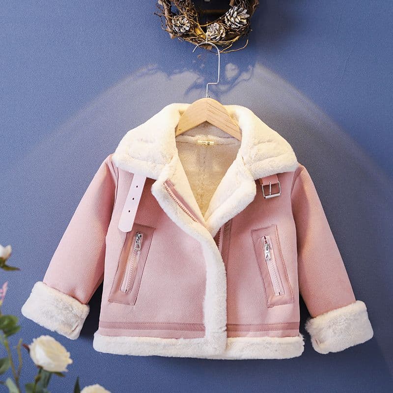 Children's Faux Fur and Suede Biker Jacket, Winter Warm Outerwear for Boys and Girls