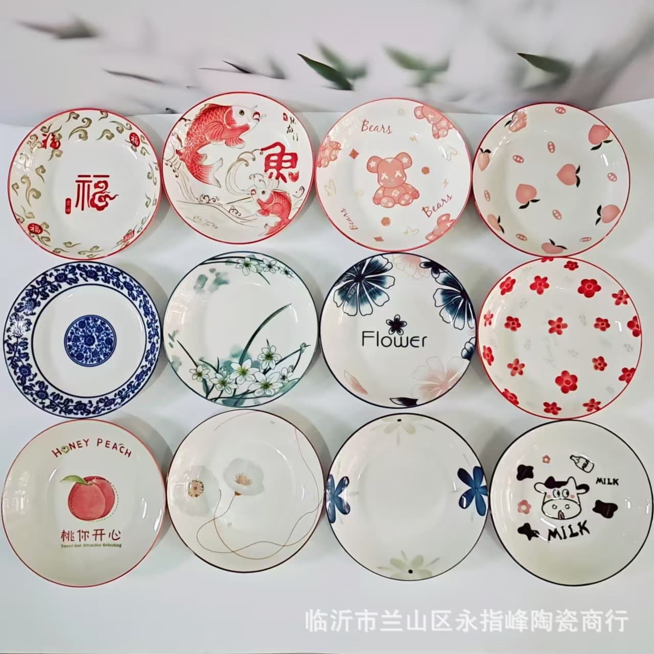 Underglaze Color Hotel & Home Ceramic 7-inch Round Fruit Plate, Rice Plate, Dish, Ceramic Product Wholesale