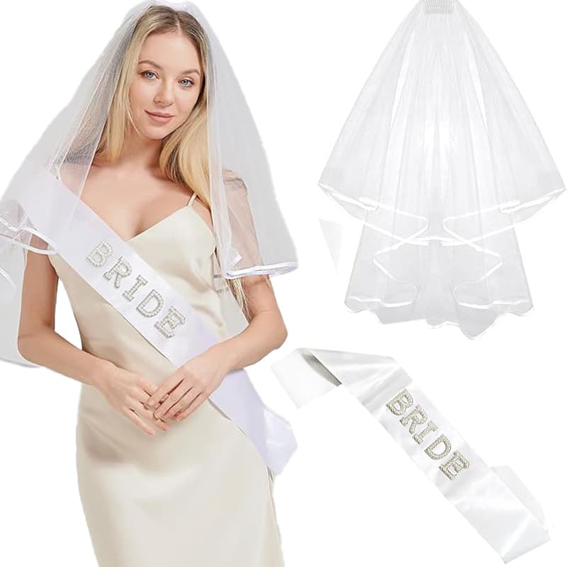 New wedding set, bridal accessories, veil, crown, two-piece set with diamond tiara, wedding dress, photo props, ritual sense