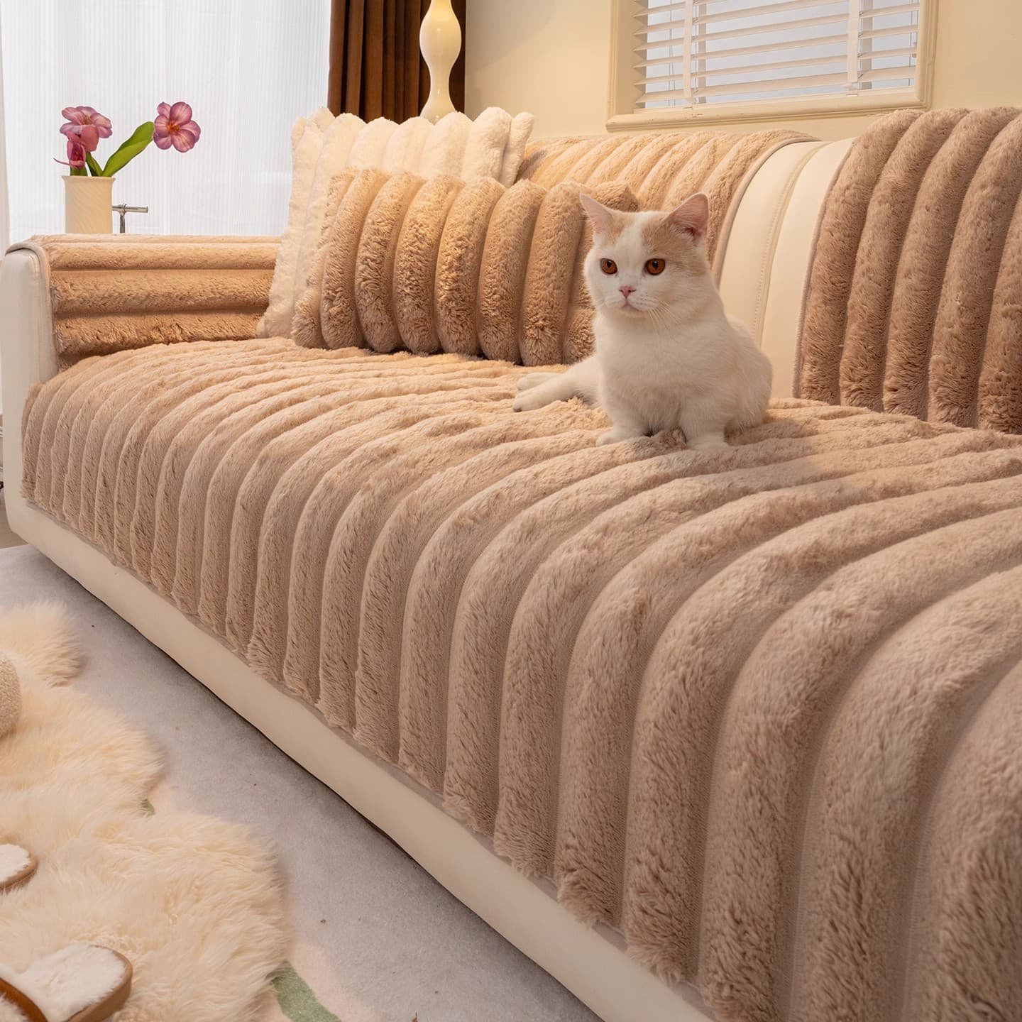 Premium Camel Wool Warm Sofa Cushion Nordic Style Winter Plush Sofa Cover Export Exclusive Solid Color Autumn Winter Seat Pad