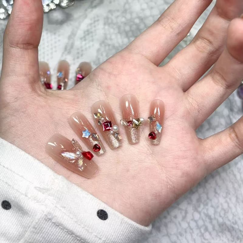 [Rose Contract] Handmade Sweet Icy Cat Eye Flash Pink Diamond Elegant High-End Wearable Nails Removable