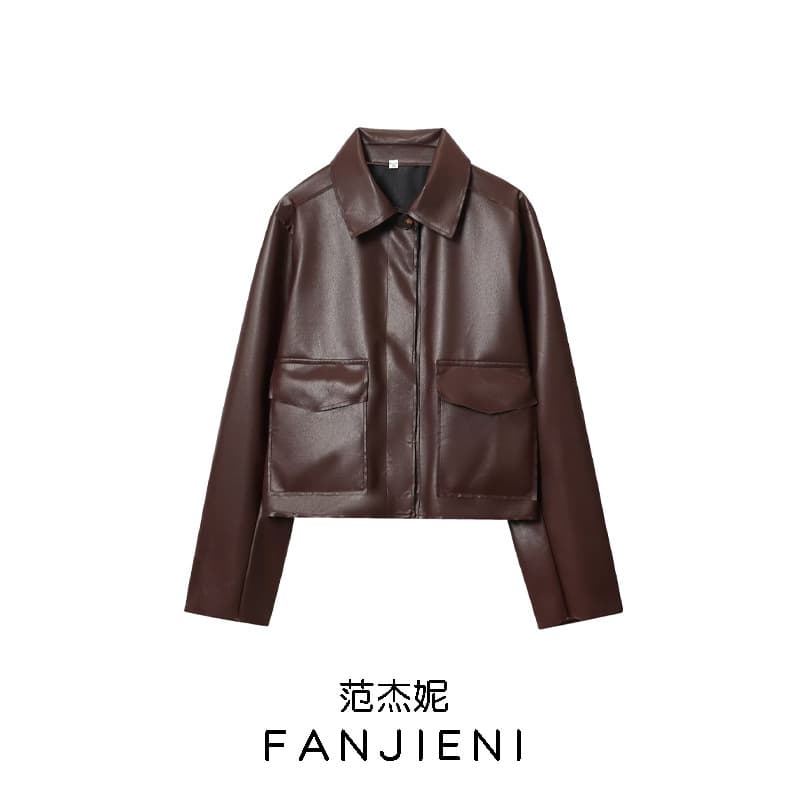 ZR Wholesale Export Women's Fashion Short Faux Leather Jacket with Stylish Pockets 6318244 681