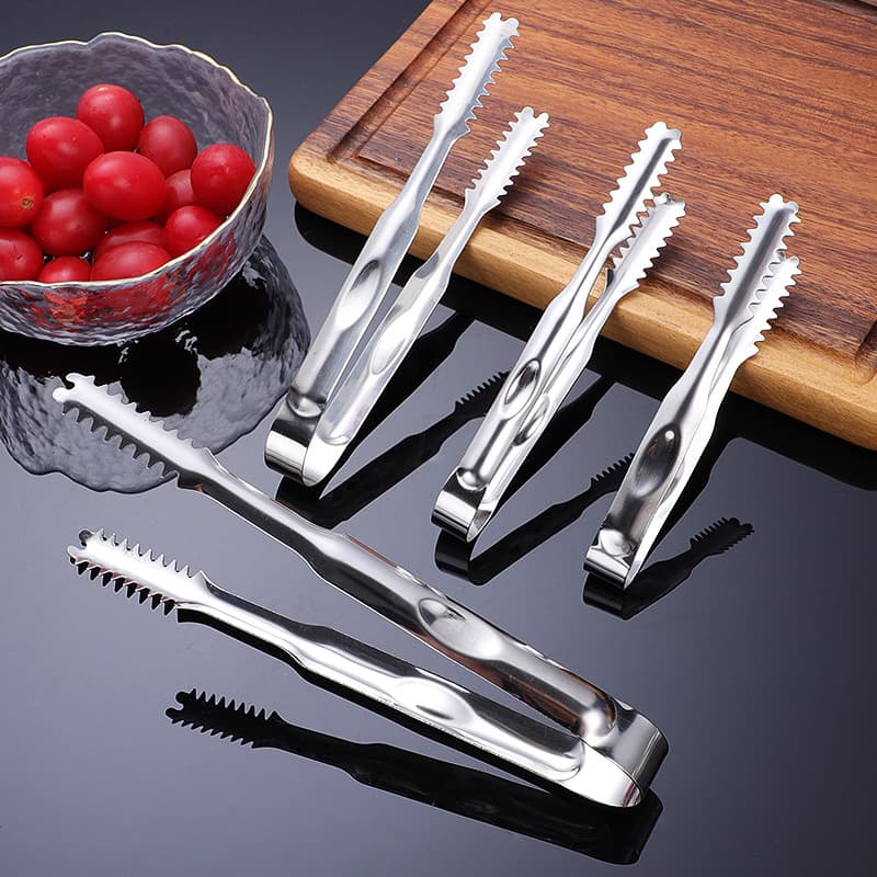 Stainless Steel Ice Tongs with Teeth Non-Slip Food Tongs Kitchen Utensil Vegetable Tongs Bar Ice Cube Tongs BBQ Bread Tongs