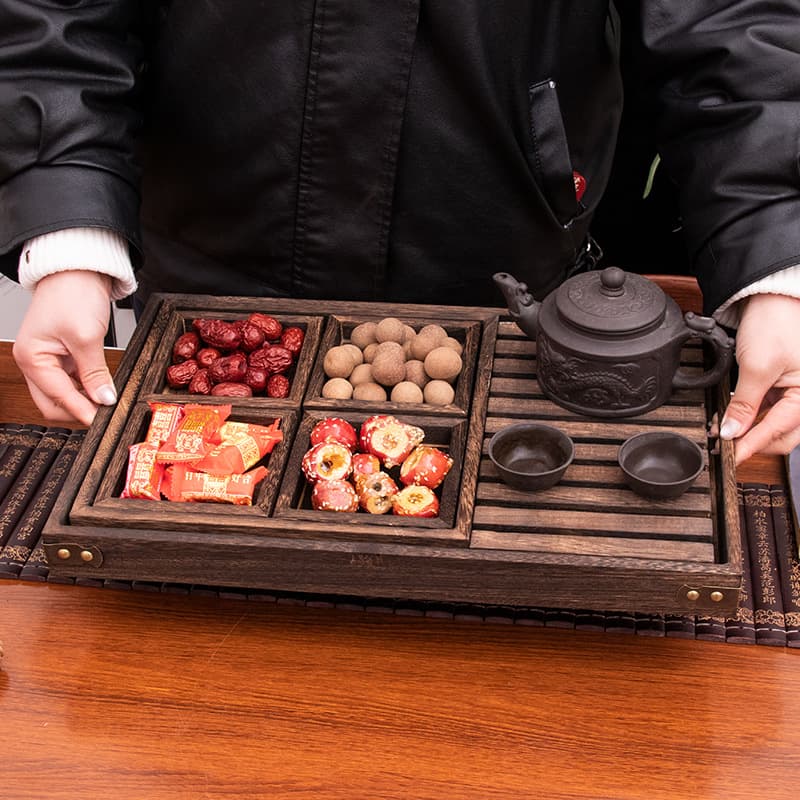 Tea Tray Set of Seven Wooden Tea Cooking Dessert Plate Fruit Tray Sweet Display Tray Ring Fire Cooking Tea Snack Plate