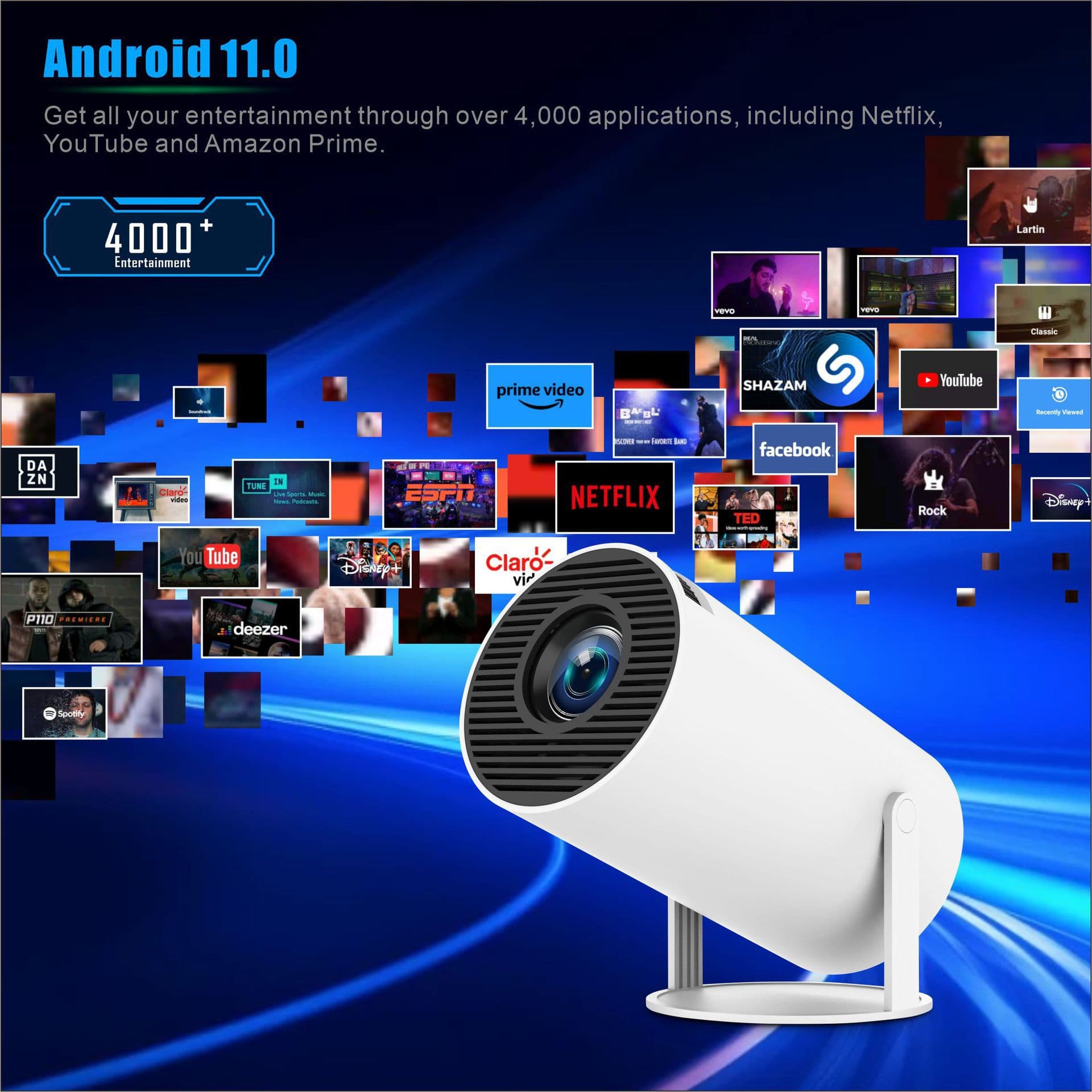 HY300 Portable Mini Smart Projector with Stand, Outdoor Home Use, HD, South America Cross-Border Wholesale