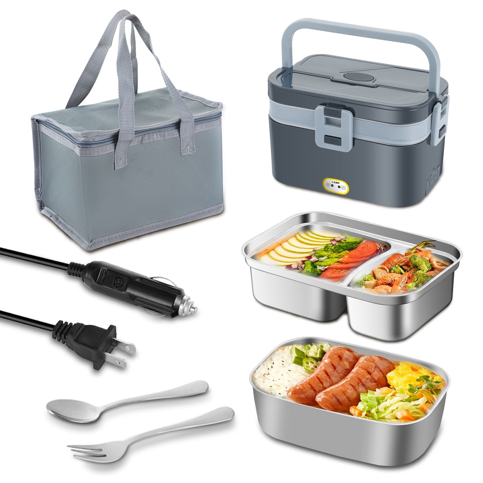 Heating electric lunch box, home dual-use with stainless steel multi-layer inner pot, cross-border car lunch box, self-heating charging