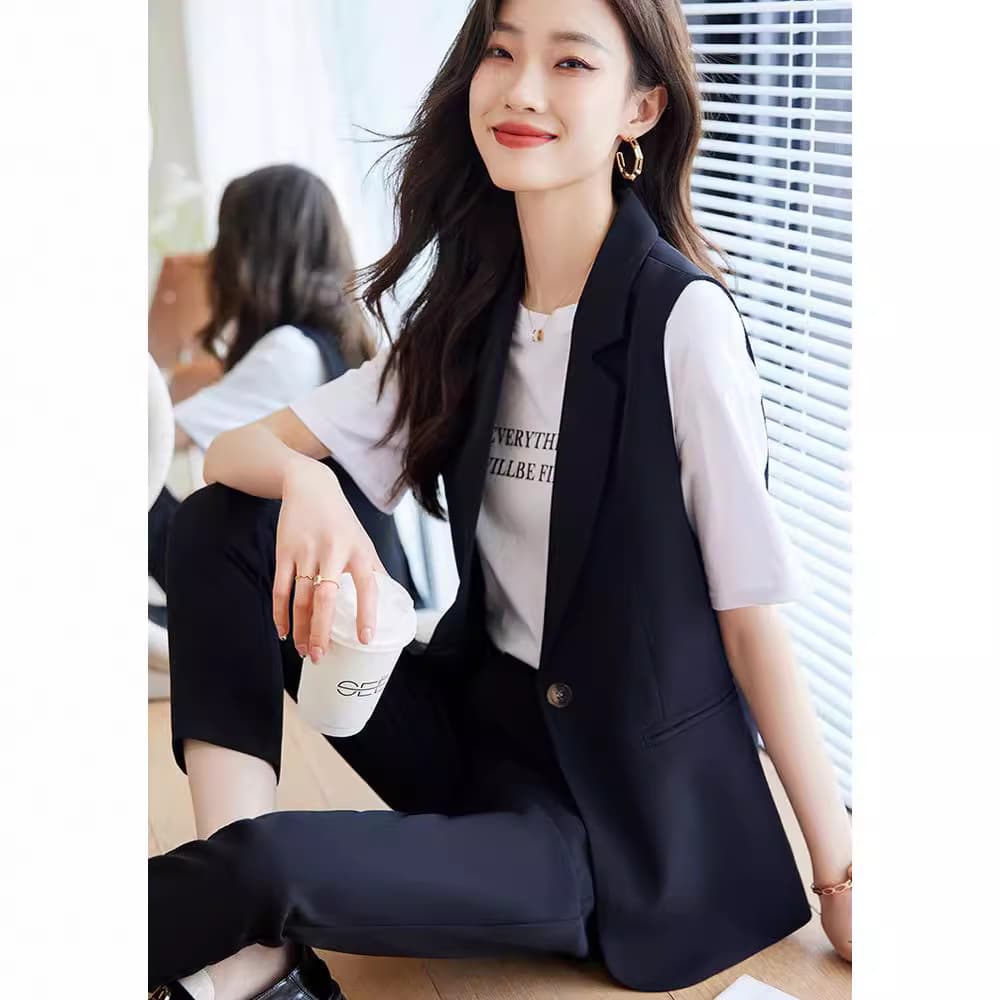 Plus size women's 2023 new suit fat mm waistcoat slim suit vest two-piece jacket [2313]