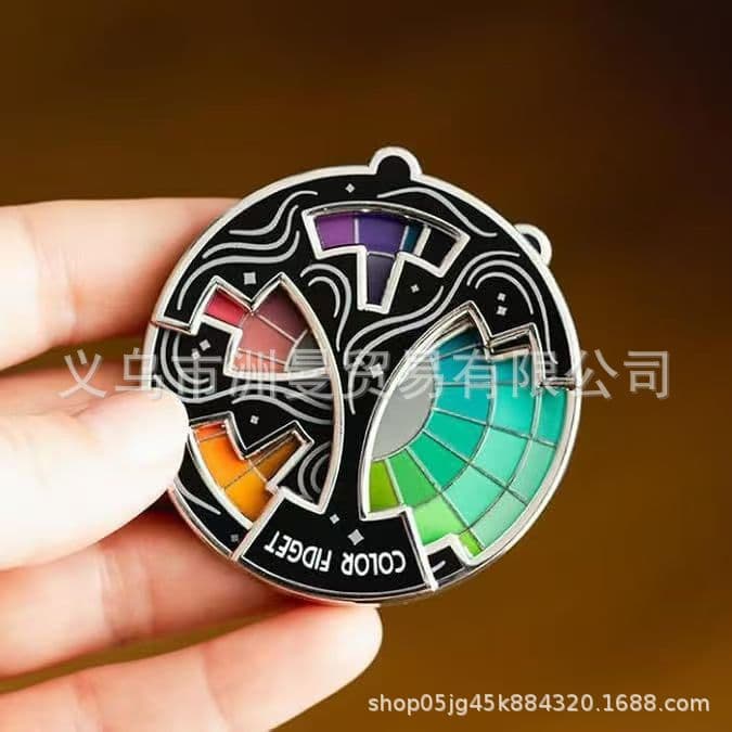 New Cross-Border Product Color Fidget Enamel Pin Tone Color Wheel Spinner Keychain Pendant