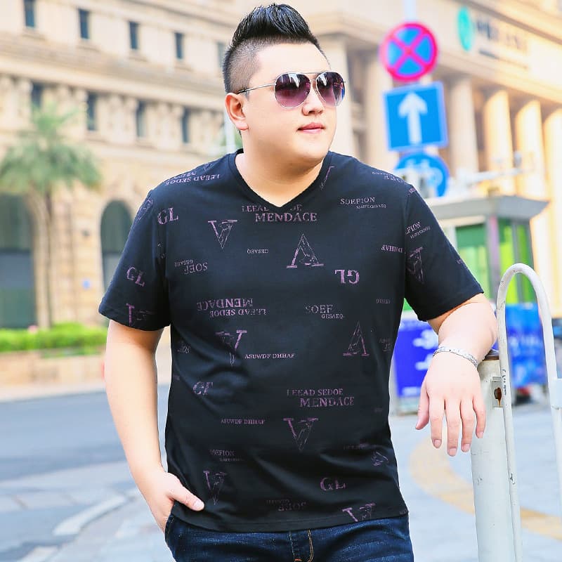Large size men's T-shirt wholesale full body letter dark printed T-shirt men's summer thin fat commuter short-sleeved T-shirt men