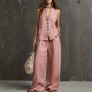 2026 Model Cross-border European and American Summer Women's Casual Plus Size Set Sleeveless Vest + Wide Leg Pants Summer Set