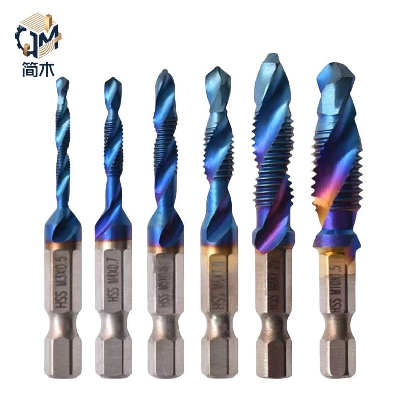 One-piece spiral tap blue drill and tap integrated composite tap drilling tool hexagonal handle twist drill for machine