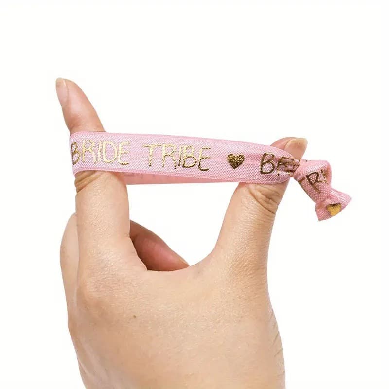 Bride Tribe Bachelorette Party Wristband - Champagne Gold Foil Lettering Elastic Wrist Strap for Bridesmaids