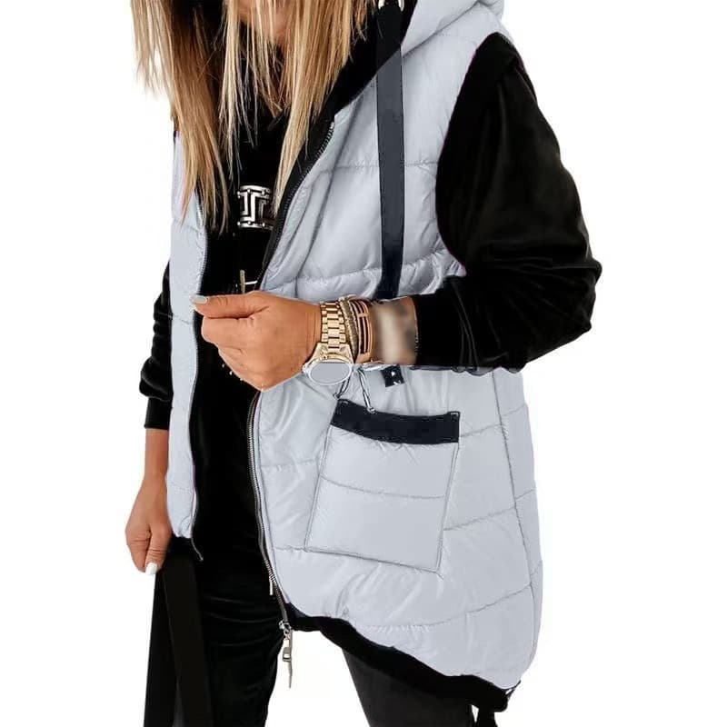2025 New Amazon Independent Site Hooded Dual-Pocket Padded Vest for Women