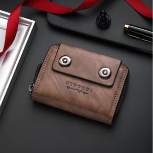 2026 New Men's Coin Short Accordion Double Buckle Large Capacity Multi-Function Casual Card Holder Factory Stock