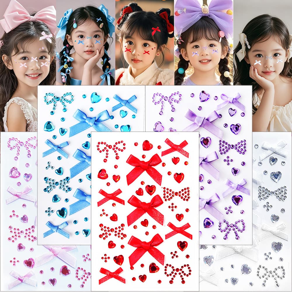 Butterfly Pink Red Bow PP Imitation Makeup Heart Rhinestone Face Eye Makeup Decoration Rhinestone with Back