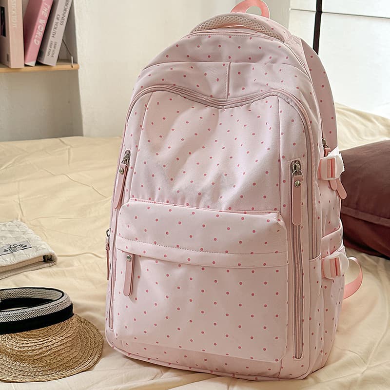 Fresh Polka Dot Backpack for Girls High School Student Lightweight Simple Junior Student Schoolbag Ins Niche