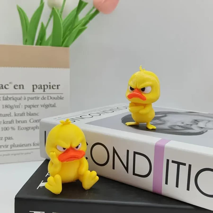 Angry Little Yellow Duck Statue - Funny Duck Ornament with Expressive Grumpy Face