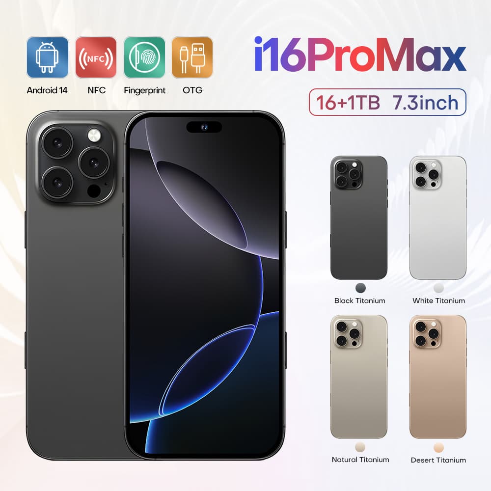 i16 Pro Max Cross-border 4G Network 6+64GB In Stock NFC New Hot 6.58-inch Android Smartphone for Foreign Trade Drop Shipping