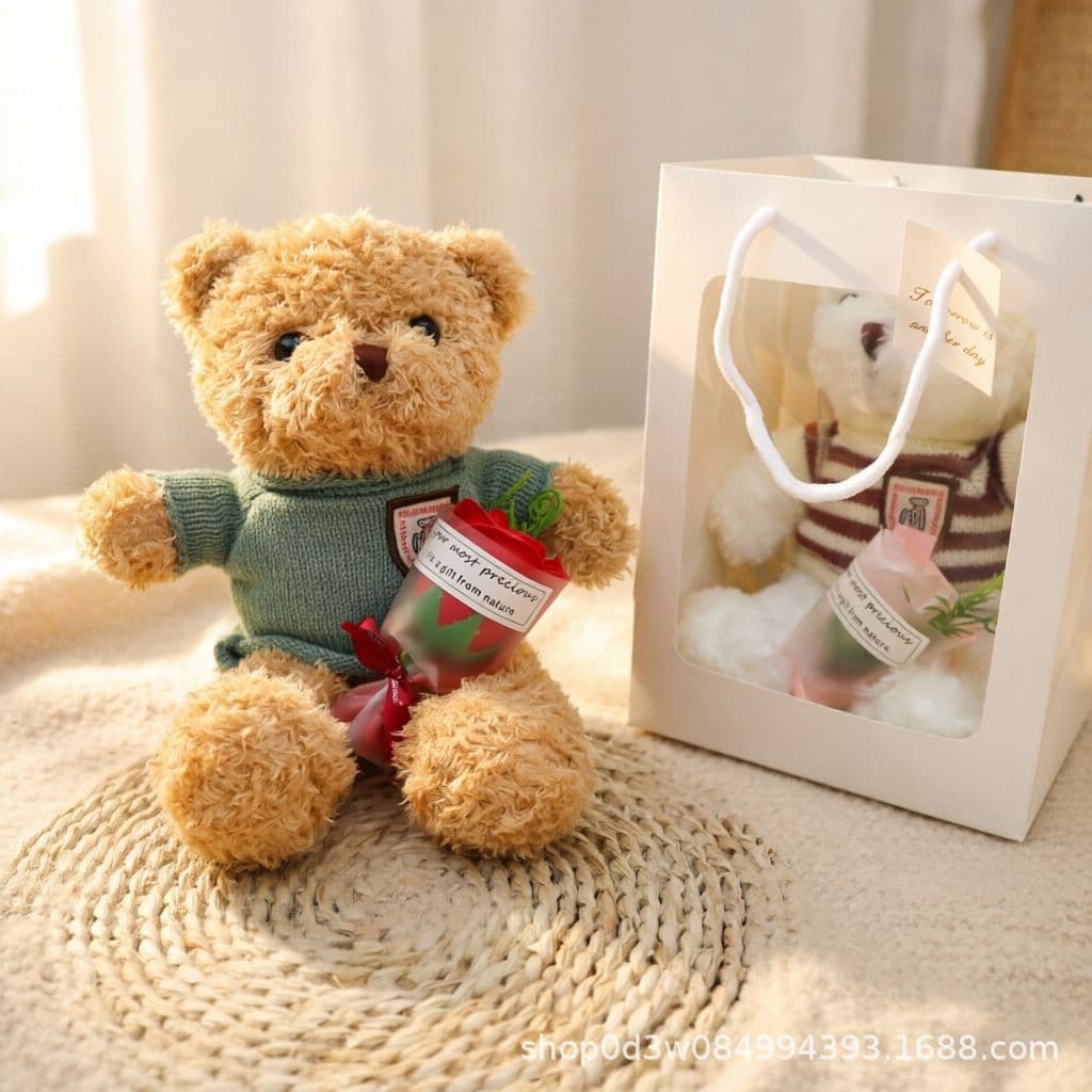 Cute Teddy Bear Plush Toy Bear Stuffed Animal Hugging Bear Doll Fabric Bear Children's Birthday Gift Set